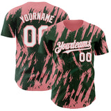 Custom Green White-Medium Pink 3D Pattern Design Splatter Torn Sharp Brush Stroke Authentic Baseball Jersey