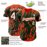 Custom Green White-Orange 3D Pattern Design Splatter Torn Sharp Brush Stroke Authentic Baseball Jersey