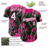 Custom Green White-Pink 3D Pattern Design Splatter Torn Sharp Brush Stroke Authentic Baseball Jersey