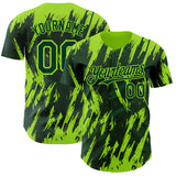 Custom Green Neon Green 3D Pattern Design Splatter Torn Sharp Brush Stroke Authentic Baseball Jersey