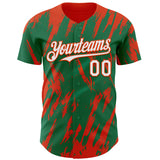 Custom Kelly Green White-Orange 3D Pattern Design Splatter Torn Sharp Brush Stroke Authentic Baseball Jersey
