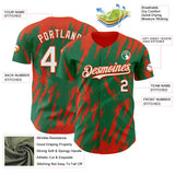 Custom Kelly Green White-Orange 3D Pattern Design Splatter Torn Sharp Brush Stroke Authentic Baseball Jersey