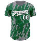 Custom Kelly Green White-Gray 3D Pattern Design Splatter Torn Sharp Brush Stroke Authentic Baseball Jersey