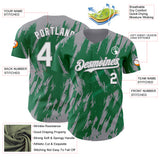 Custom Kelly Green White-Gray 3D Pattern Design Splatter Torn Sharp Brush Stroke Authentic Baseball Jersey