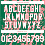 Custom Kelly Green White-Medium Pink 3D Pattern Design Splatter Torn Sharp Brush Stroke Authentic Baseball Jersey