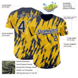 Custom Yellow Navy-White 3D Pattern Design Splatter Torn Sharp Brush Stroke Authentic Baseball Jersey