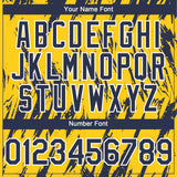 Custom Yellow Navy-White 3D Pattern Design Splatter Torn Sharp Brush Stroke Authentic Baseball Jersey