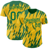 Custom Yellow Kelly Green-White 3D Pattern Design Splatter Torn Sharp Brush Stroke Authentic Baseball Jersey