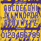 Custom Yellow Purple-White 3D Pattern Design Splatter Torn Sharp Brush Stroke Authentic Baseball Jersey