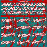Custom Teal White-Red 3D Pattern Design Splatter Torn Sharp Brush Stroke Authentic Baseball Jersey