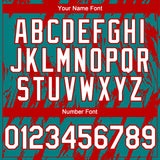 Custom Teal White-Red 3D Pattern Design Splatter Torn Sharp Brush Stroke Authentic Baseball Jersey