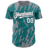 Custom Teal White-Gray 3D Pattern Design Splatter Torn Sharp Brush Stroke Authentic Baseball Jersey
