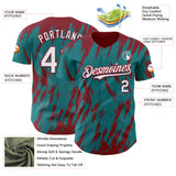 Custom Teal White-Crimson 3D Pattern Design Splatter Torn Sharp Brush Stroke Authentic Baseball Jersey