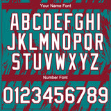 Custom Teal White-Crimson 3D Pattern Design Splatter Torn Sharp Brush Stroke Authentic Baseball Jersey