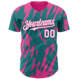 Custom Teal White-Pink 3D Pattern Design Splatter Torn Sharp Brush Stroke Authentic Baseball Jersey