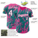 Custom Teal White-Pink 3D Pattern Design Splatter Torn Sharp Brush Stroke Authentic Baseball Jersey