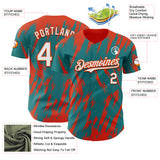 Custom Teal White-Orange 3D Pattern Design Splatter Torn Sharp Brush Stroke Authentic Baseball Jersey