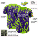 Custom Purple White-Neon Green 3D Pattern Design Splatter Torn Sharp Brush Stroke Authentic Baseball Jersey