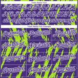 Custom Purple White-Neon Green 3D Pattern Design Splatter Torn Sharp Brush Stroke Authentic Baseball Jersey