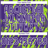 Custom Purple White-Neon Green 3D Pattern Design Splatter Torn Sharp Brush Stroke Authentic Baseball Jersey