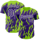 Custom Purple White-Neon Green 3D Pattern Design Splatter Torn Sharp Brush Stroke Authentic Baseball Jersey