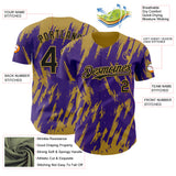 Custom Purple Old Gold 3D Pattern Design Splatter Torn Sharp Brush Stroke Authentic Baseball Jersey