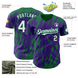Custom Purple White-Kelly Green 3D Pattern Design Splatter Torn Sharp Brush Stroke Authentic Baseball Jersey