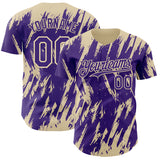 Custom Purple Cream 3D Pattern Design Splatter Torn Sharp Brush Stroke Authentic Baseball Jersey