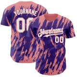 Custom Purple White-Medium Pink 3D Pattern Design Splatter Torn Sharp Brush Stroke Authentic Baseball Jersey