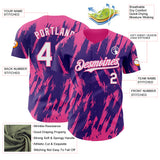 Custom Purple White-Pink 3D Pattern Design Splatter Torn Sharp Brush Stroke Authentic Baseball Jersey