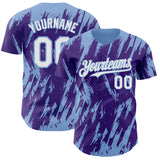 Custom Purple White-Light Blue 3D Pattern Design Splatter Torn Sharp Brush Stroke Authentic Baseball Jersey