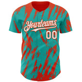 Custom Aqua White-Orange 3D Pattern Design Splatter Torn Sharp Brush Stroke Authentic Baseball Jersey