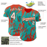 Custom Aqua White-Orange 3D Pattern Design Splatter Torn Sharp Brush Stroke Authentic Baseball Jersey