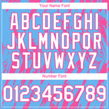 Custom Sky Blue White-Pink 3D Pattern Design Splatter Torn Sharp Brush Stroke Authentic Baseball Jersey