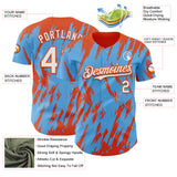 Custom Sky Blue White-Orange 3D Pattern Design Splatter Torn Sharp Brush Stroke Authentic Baseball Jersey