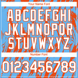 Custom Sky Blue White-Orange 3D Pattern Design Splatter Torn Sharp Brush Stroke Authentic Baseball Jersey