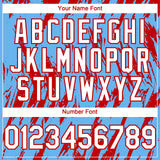Custom Sky Blue White-Red 3D Pattern Design Splatter Torn Sharp Brush Stroke Authentic Baseball Jersey