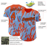 Custom Light Blue Orange-Black 3D Pattern Design Splatter Torn Sharp Brush Stroke Authentic Baseball Jersey