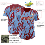 Custom Light Blue Crimson-Cream 3D Pattern Design Splatter Torn Sharp Brush Stroke Authentic Baseball Jersey