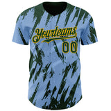 Custom Light Blue Green-Gold 3D Pattern Design Splatter Torn Sharp Brush Stroke Authentic Baseball Jersey