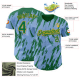Custom Light Blue Kelly Green-Gold 3D Pattern Design Splatter Torn Sharp Brush Stroke Authentic Baseball Jersey