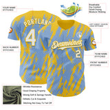 Custom Light Blue White-Yellow 3D Pattern Design Splatter Torn Sharp Brush Stroke Authentic Baseball Jersey