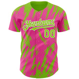 Custom Pink Neon Green-White 3D Pattern Design Splatter Torn Sharp Brush Stroke Authentic Baseball Jersey