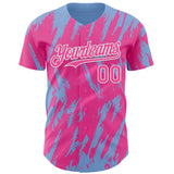 Custom Pink White-Light Blue 3D Pattern Design Splatter Torn Sharp Brush Stroke Authentic Baseball Jersey