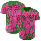 Custom Pink Black-Grass Green 3D Pattern Design Splatter Torn Sharp Brush Stroke Authentic Baseball Jersey
