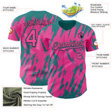 Custom Pink Black-Teal 3D Pattern Design Splatter Torn Sharp Brush Stroke Authentic Baseball Jersey