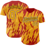 Custom Gold Black-Red 3D Pattern Design Splatter Torn Sharp Brush Stroke Authentic Baseball Jersey