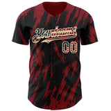 Custom Black Vintage USA Flag Cream-Crimson 3D Pattern Design Splatter Torn Sharp Brush Stroke Authentic Baseball Jersey