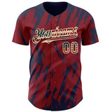 Custom Crimson Vintage USA Flag Cream-Navy 3D Pattern Design Splatter Torn Sharp Brush Stroke Authentic Baseball Jersey