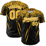 Custom Black Gold-White Distressed Scratch Brush Stroke Authentic Baseball Jersey